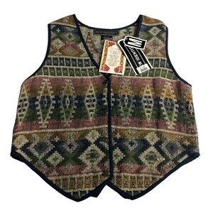 Vintage New Identity Hand Woven Tapestry Vest Women M Aztec Southwestern Western